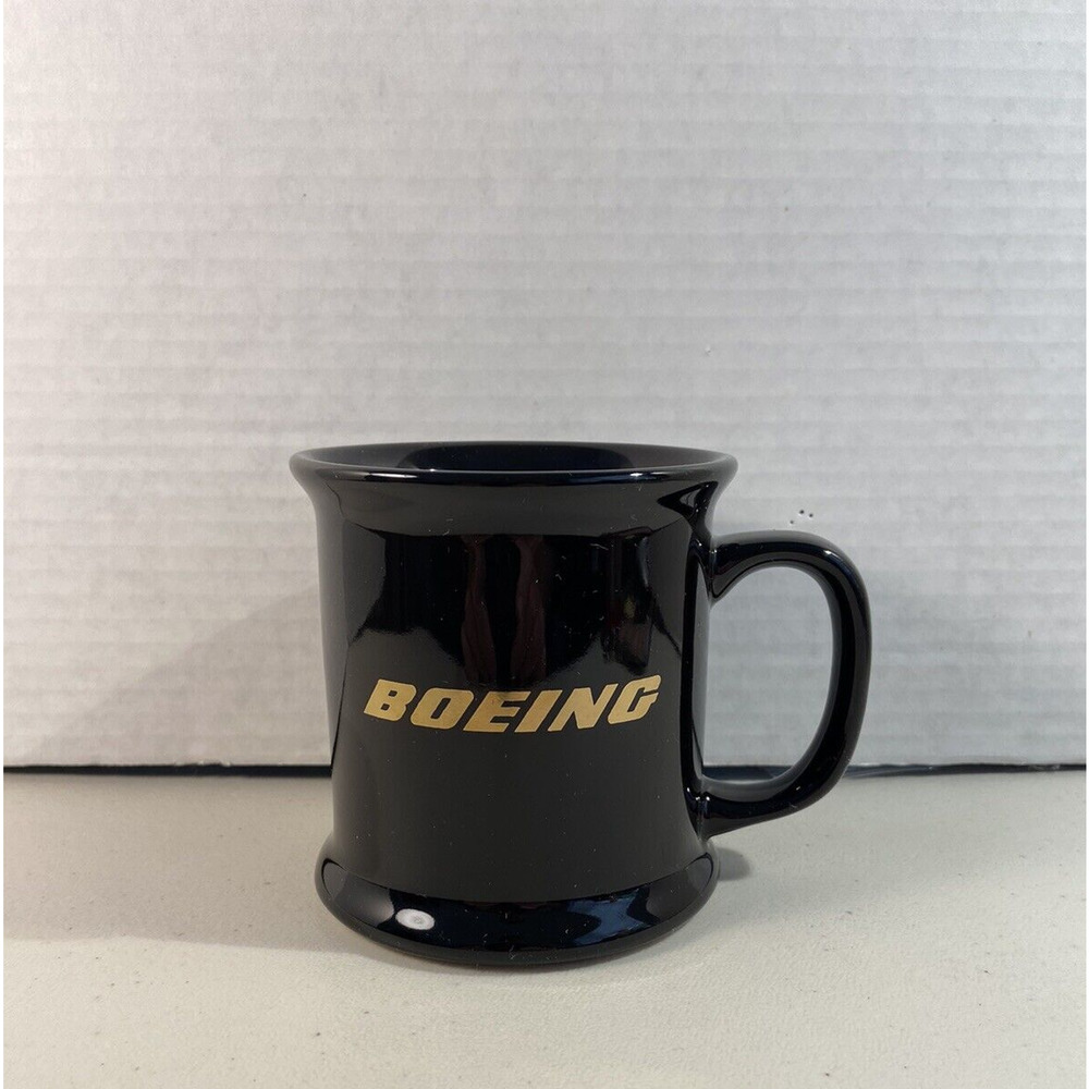 Vintage Boeing 12 oz. Mug Black Glass Coffee Cup USA Aviation Flight Airline